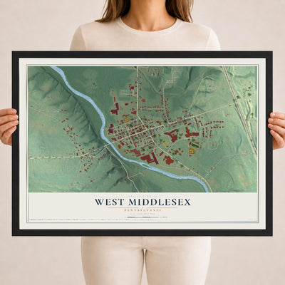 Map of West Middlesex, Pennsylvania, 18 x 24 inch print in a black wood frame