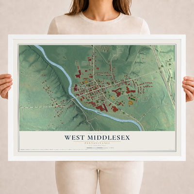 Map of West Middlesex, Pennsylvania, 18 x 24 inch print in a white wood frame
