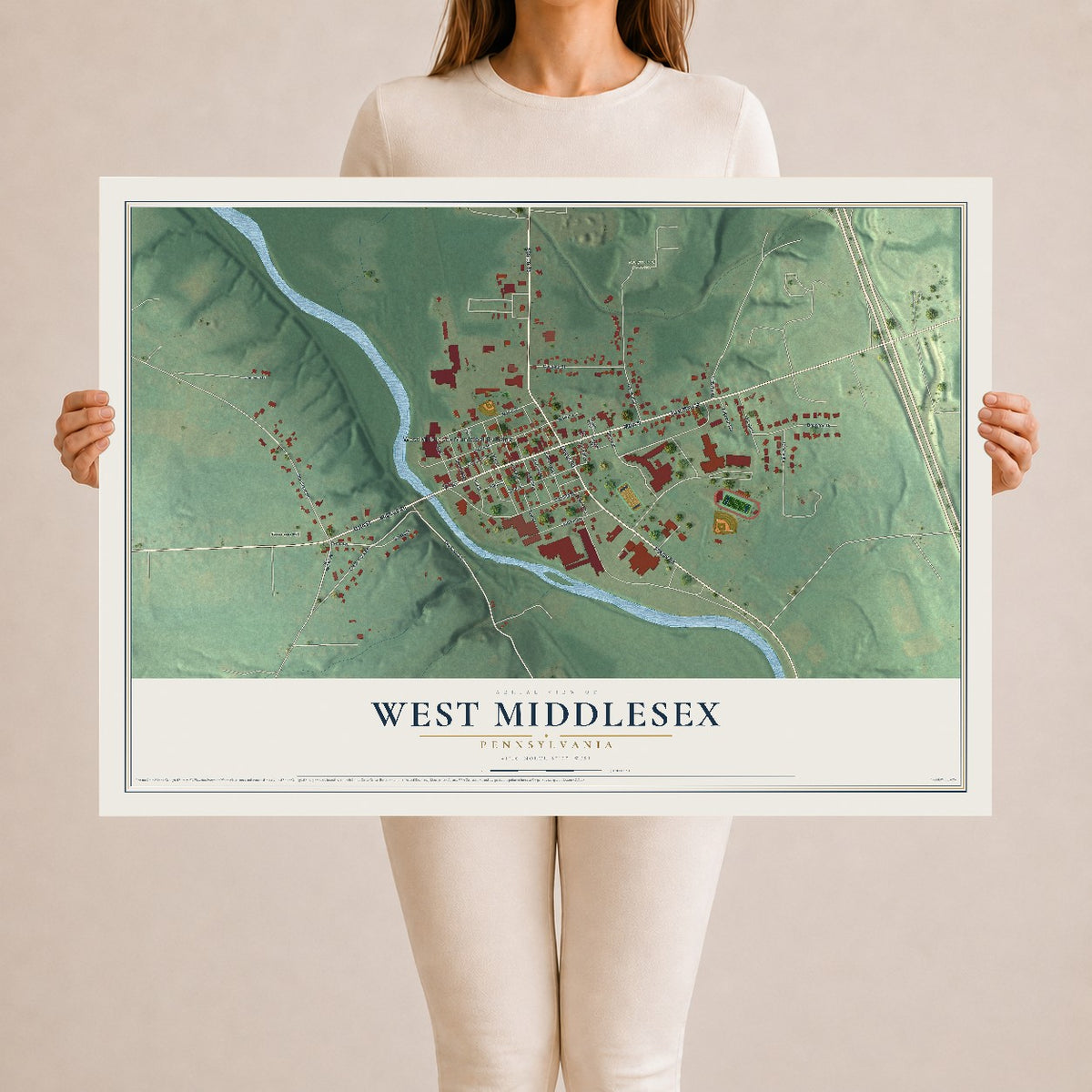 Map of West Middlesex, Pennsylvania, 24 x 36 inch unframed archival matte print
