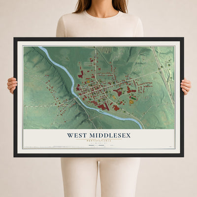 Map of West Middlesex, Pennsylvania, 24 x 36 inch print in a black wood frame