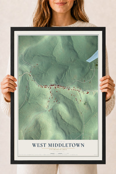 Map of West Middletown, Pennsylvania, 18 x 24 inch print in a black wood frame