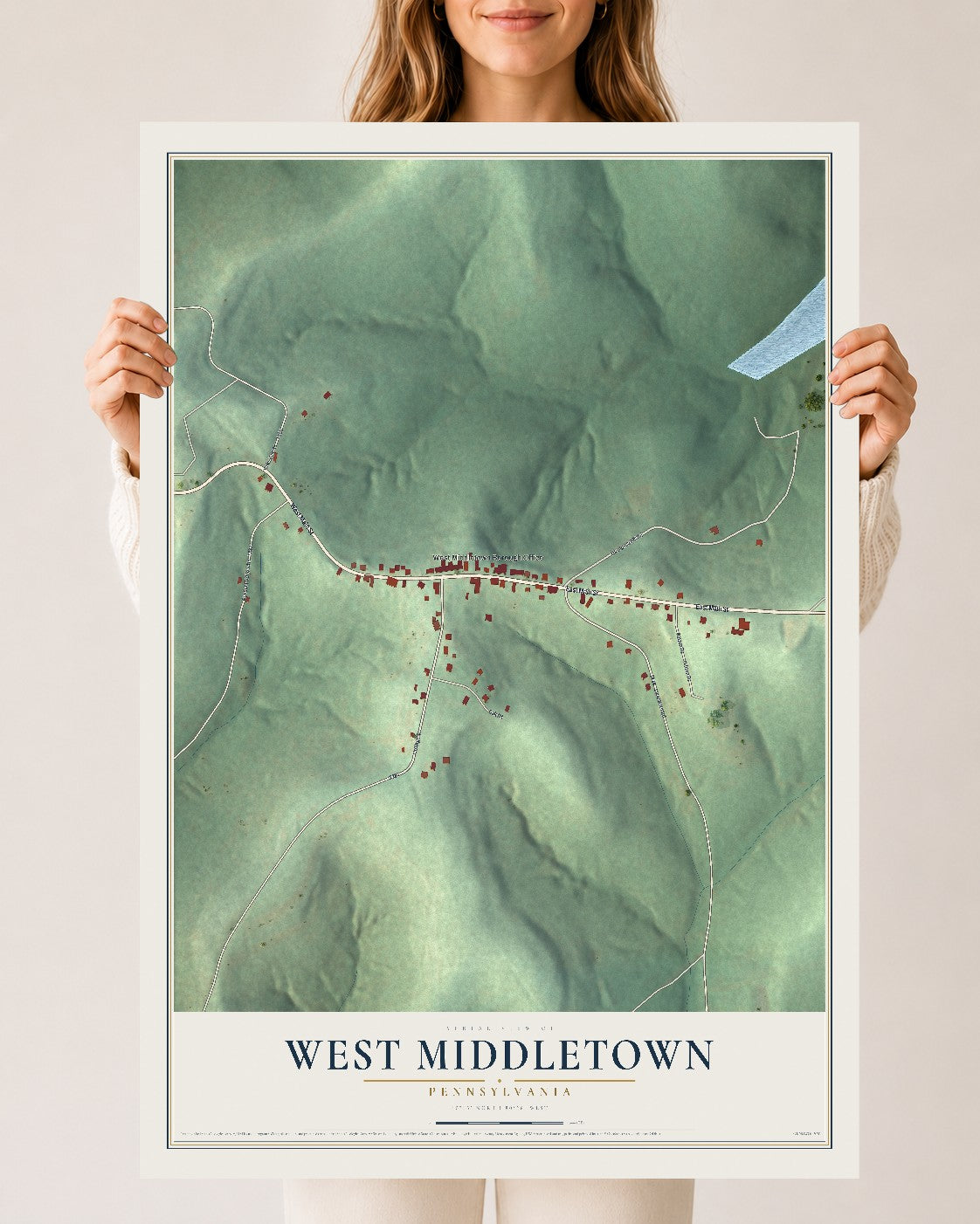 Map of West Middletown, Pennsylvania, 24 x 36 inch unframed archival matte print