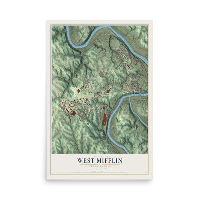 Map of West Mifflin, Pennsylvania, 12 x 18 inch unframed archival matte print