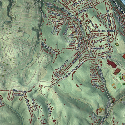 Second close-up of the map of West Mifflin, Pennsylvania print showing more streets and buildings