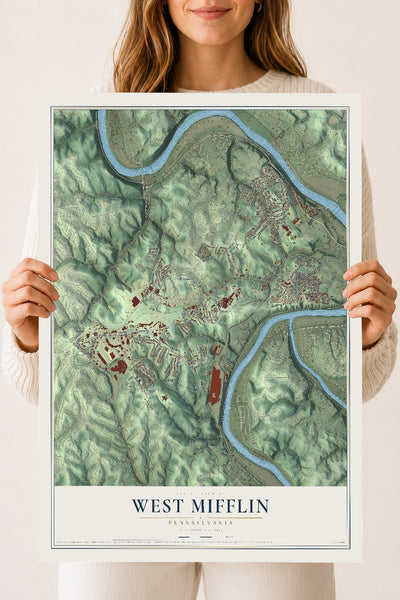 Map of West Mifflin, Pennsylvania, 18 x 24 inch unframed archival matte print