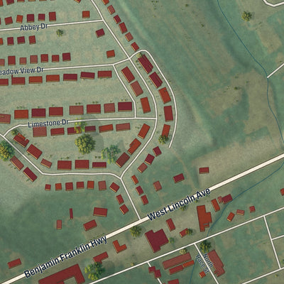Close-up of the map of West Myerstown, Pennsylvania print showing street and building detail