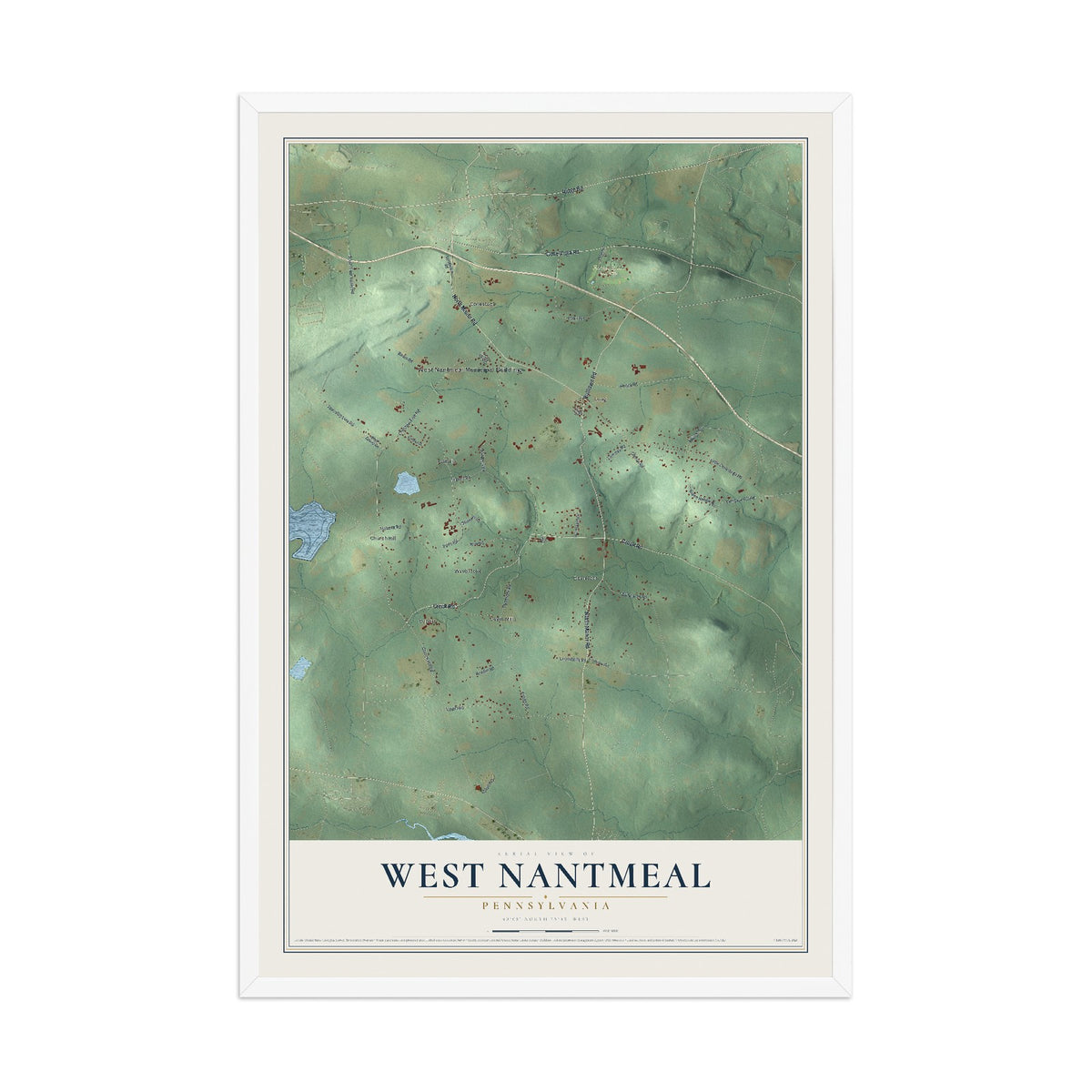 Map of West Nantmeal, Pennsylvania, 12 x 18 inch print in a white wood frame