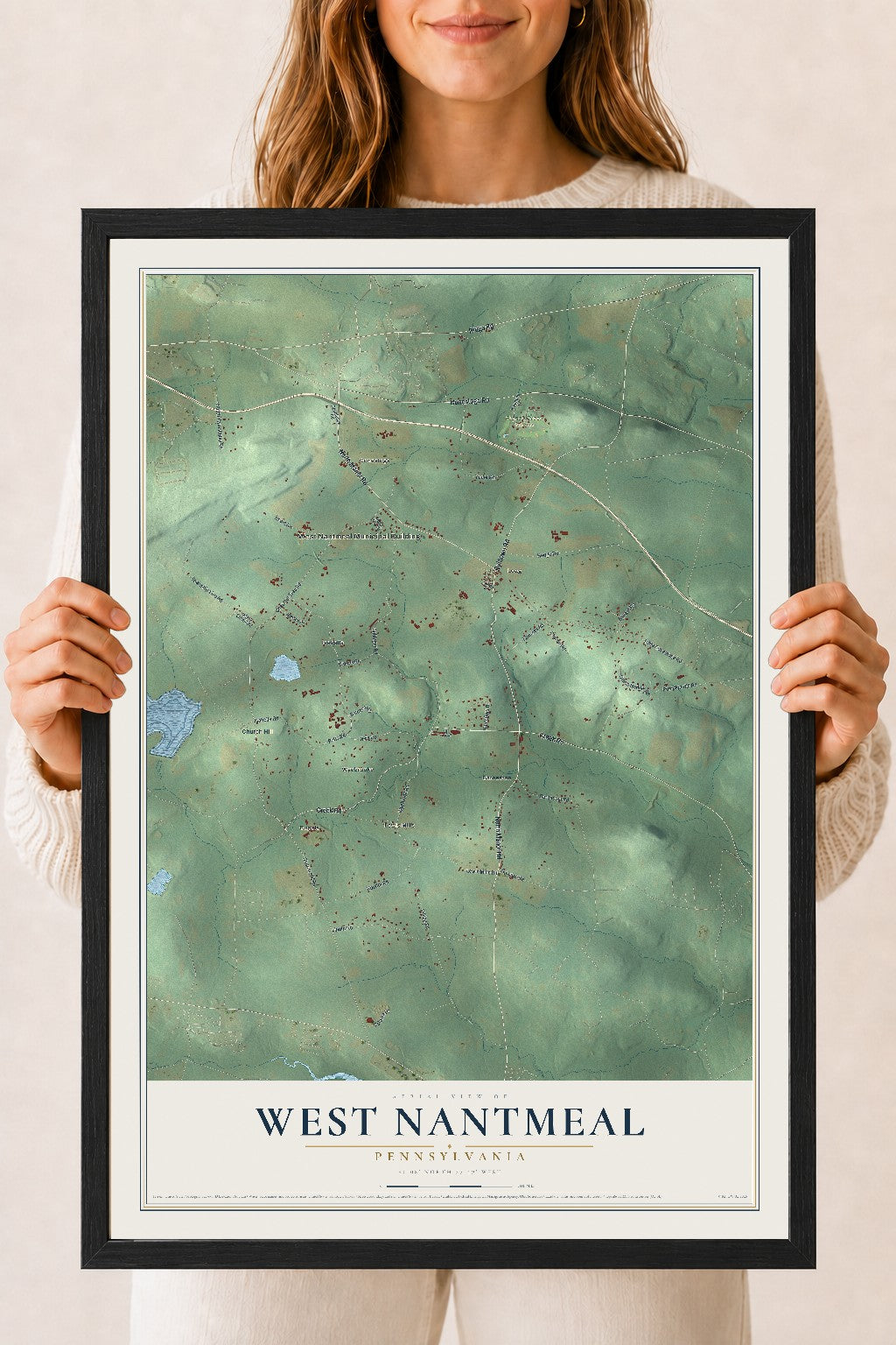 Map of West Nantmeal, Pennsylvania, 18 x 24 inch print in a black wood frame
