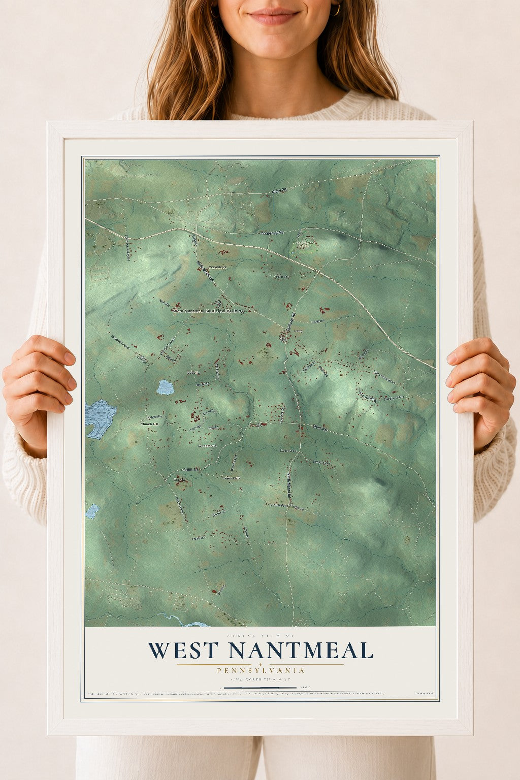 Map of West Nantmeal, Pennsylvania, 18 x 24 inch print in a white wood frame