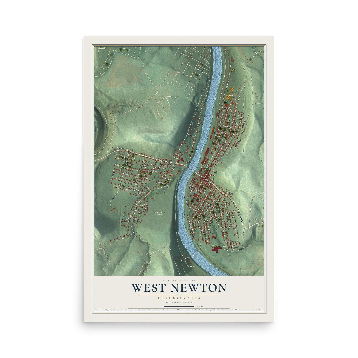 Map of West Newton, Pennsylvania, 12 x 18 inch unframed archival matte print