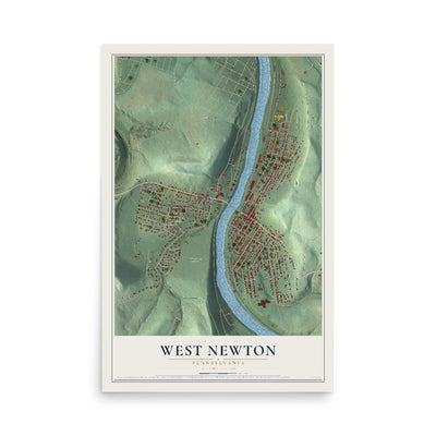 Map of West Newton, Pennsylvania, 12 x 18 inch unframed archival matte print