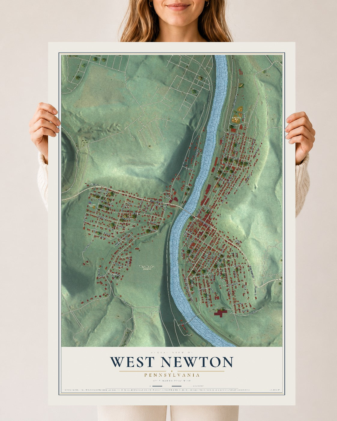Map of West Newton, Pennsylvania, 24 x 36 inch unframed archival matte print