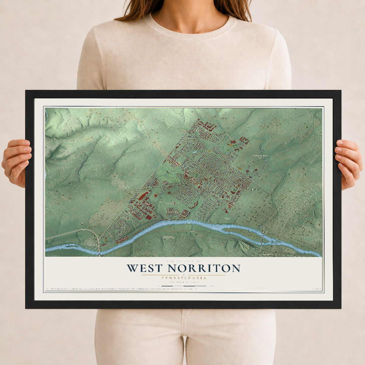 Map of West Norriton, Pennsylvania, 12 x 18 inch print in a black wood frame