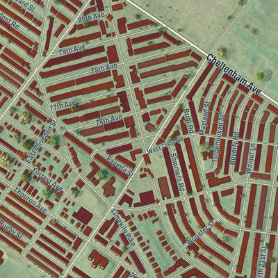 Close-up of the map of West Oak Lane, Pennsylvania print showing street and building detail