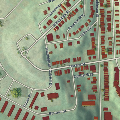 Second close-up of the map of West Oakland, Pennsylvania print showing more streets and buildings