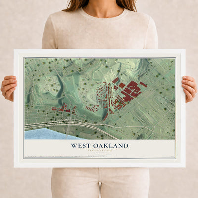Map of West Oakland, Pennsylvania, 12 x 18 inch print in a white wood frame
