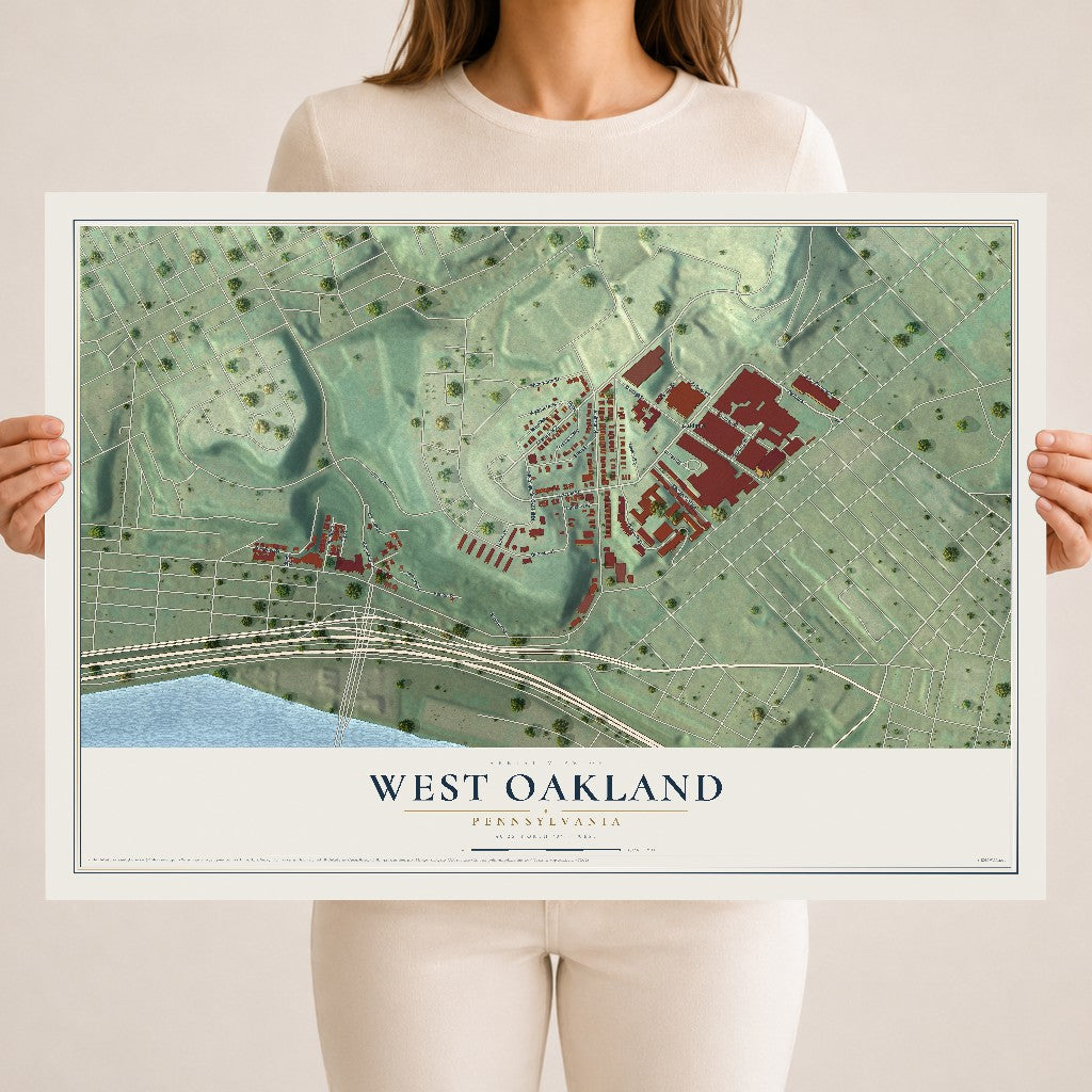 Map of West Oakland, Pennsylvania, 18 x 24 inch unframed archival matte print