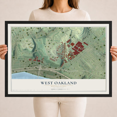 Map of West Oakland, Pennsylvania, 18 x 24 inch print in a black wood frame