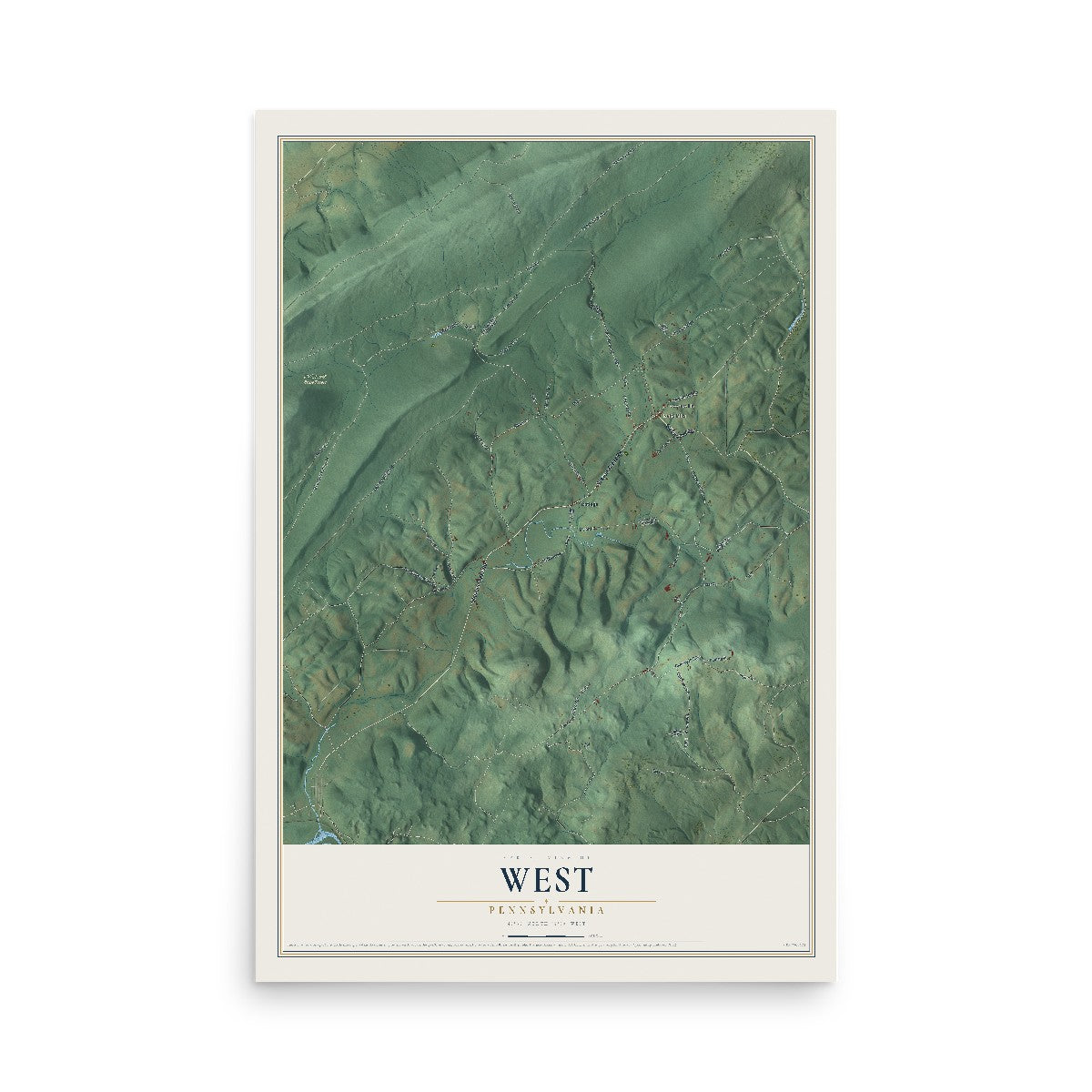 Map of West, Pennsylvania, 12 x 18 inch unframed archival matte print