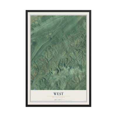 Map of West, Pennsylvania, 12 x 18 inch print in a black wood frame