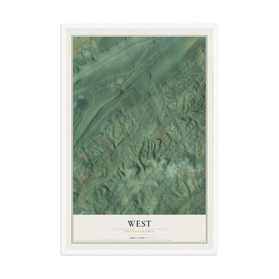 Map of West, Pennsylvania, 12 x 18 inch print in a white wood frame