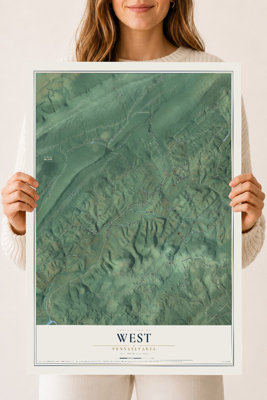 Map of West, Pennsylvania, 18 x 24 inch unframed archival matte print