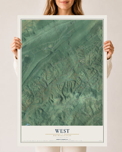 Map of West, Pennsylvania, 24 x 36 inch unframed archival matte print