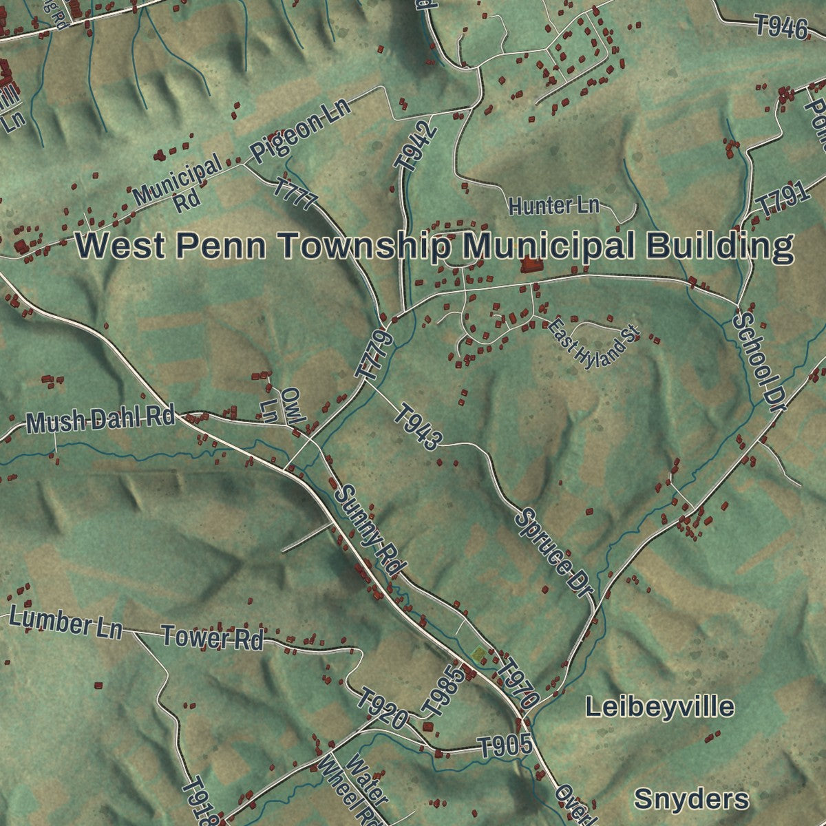 Second close-up of the map of West Penn, Pennsylvania print showing more streets and buildings