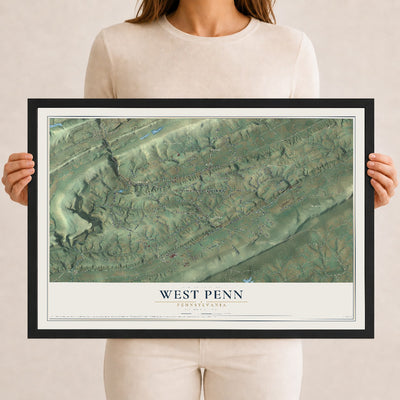 Map of West Penn, Pennsylvania, 12 x 18 inch print in a black wood frame