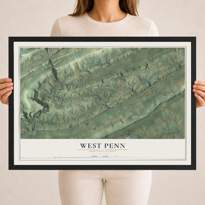 Map of West Penn, Pennsylvania, 18 x 24 inch print in a black wood frame