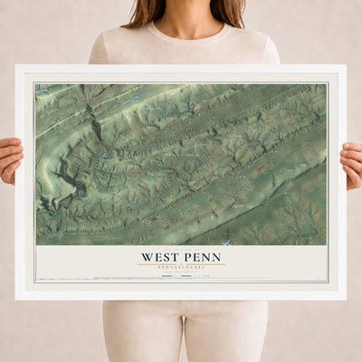Map of West Penn, Pennsylvania, 18 x 24 inch print in a white wood frame