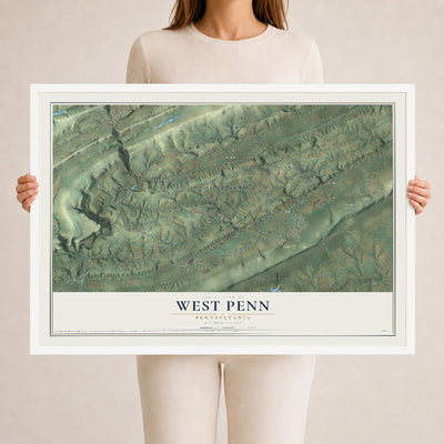 Map of West Penn, Pennsylvania, 24 x 36 inch print in a white wood frame