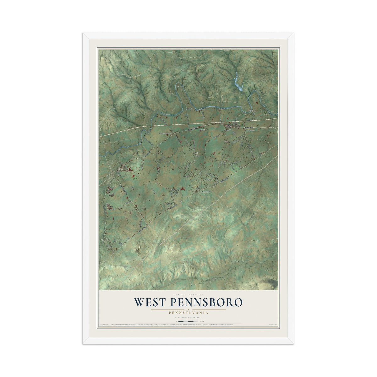 Map of West Pennsboro, Pennsylvania, 12 x 18 inch print in a white wood frame