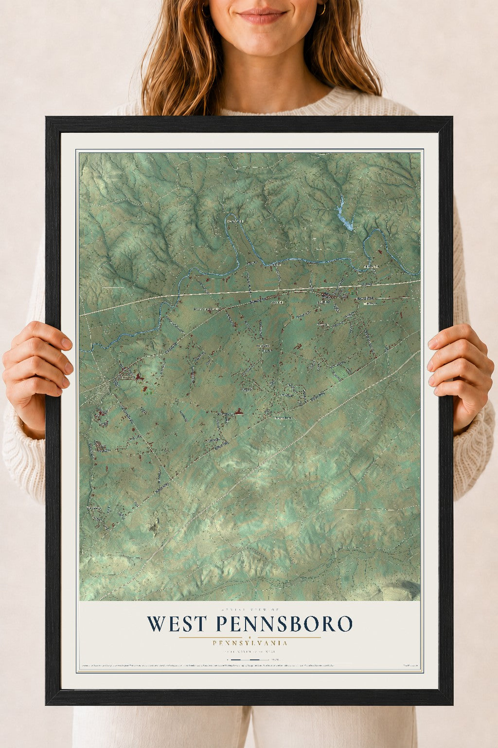 Map of West Pennsboro, Pennsylvania, 18 x 24 inch print in a black wood frame