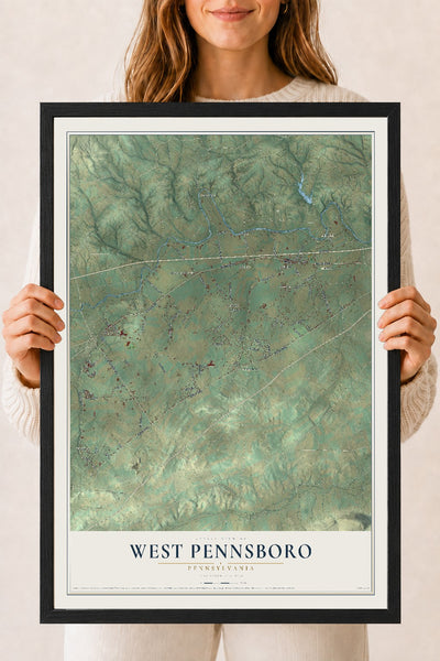 Map of West Pennsboro, Pennsylvania, 18 x 24 inch print in a black wood frame
