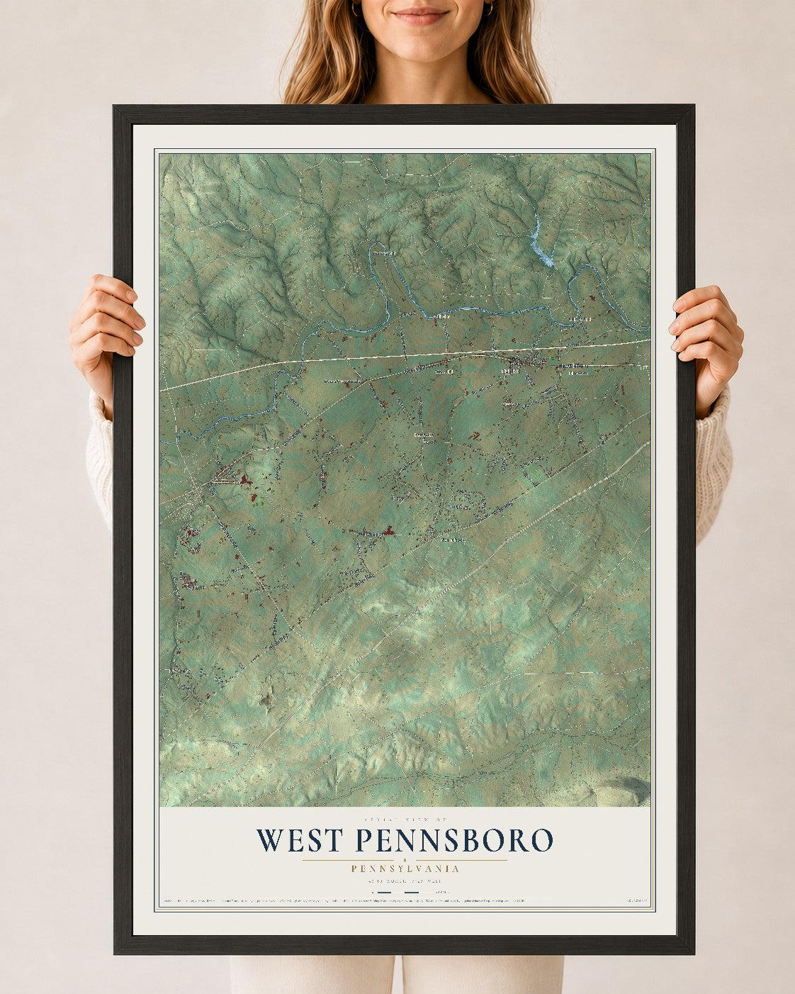 Map of West Pennsboro, Pennsylvania, 24 x 36 inch print in a black wood frame