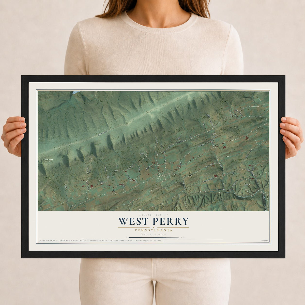 Map of West Perry, Pennsylvania, 12 x 18 inch print in a black wood frame