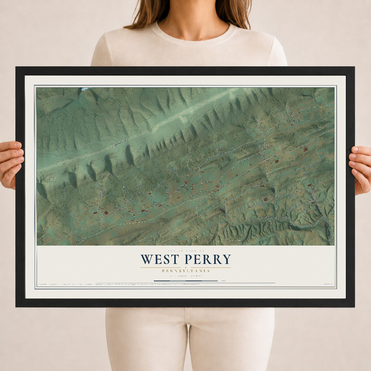 Map of West Perry, Pennsylvania, 18 x 24 inch print in a black wood frame