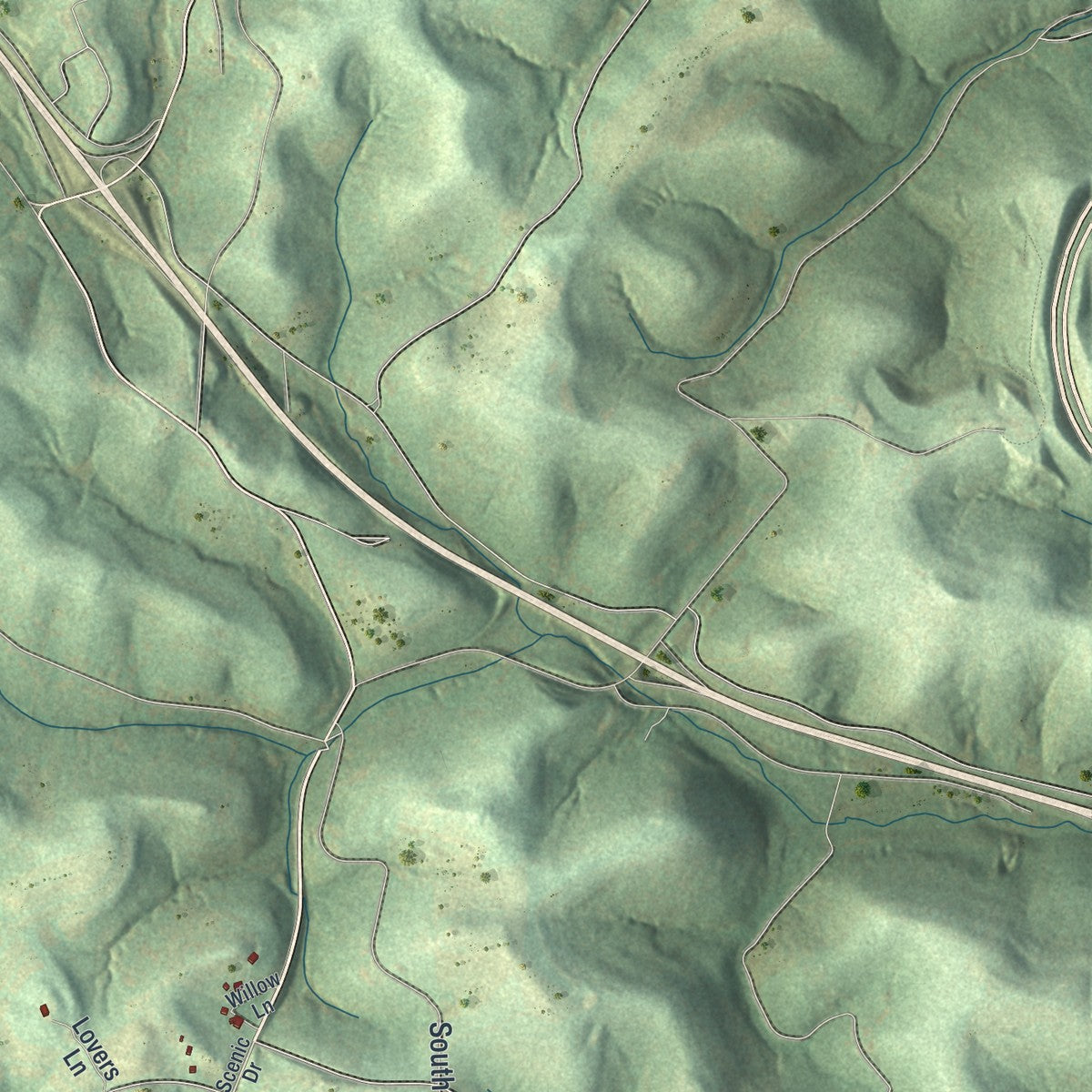 Second close-up of the map of West Pike Run, Pennsylvania print showing more streets and buildings