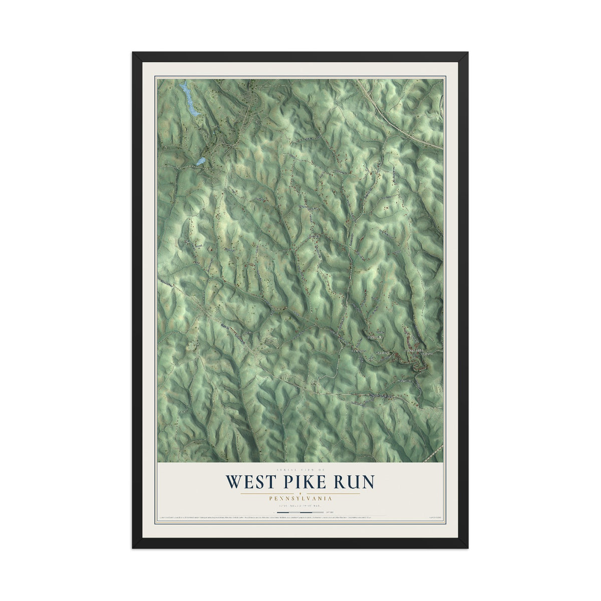 Map of West Pike Run, Pennsylvania, 12 x 18 inch print in a black wood frame