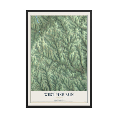 Map of West Pike Run, Pennsylvania, 12 x 18 inch print in a black wood frame