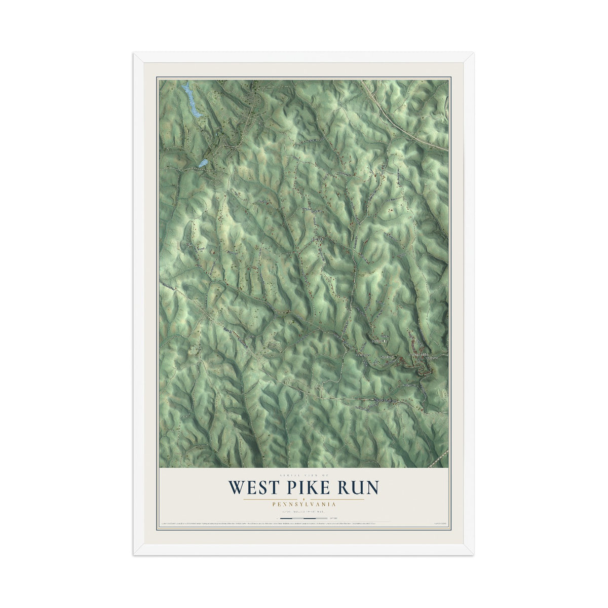 Map of West Pike Run, Pennsylvania, 12 x 18 inch print in a white wood frame