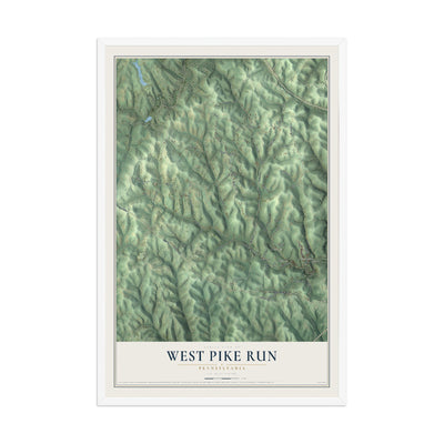 Map of West Pike Run, Pennsylvania, 12 x 18 inch print in a white wood frame