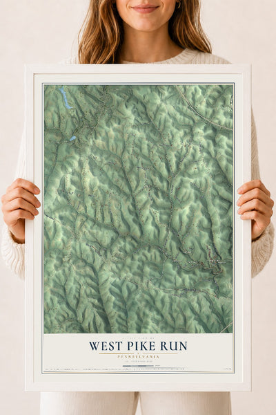 Map of West Pike Run, Pennsylvania, 18 x 24 inch print in a white wood frame
