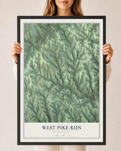 Map of West Pike Run, Pennsylvania, 24 x 36 inch print in a black wood frame