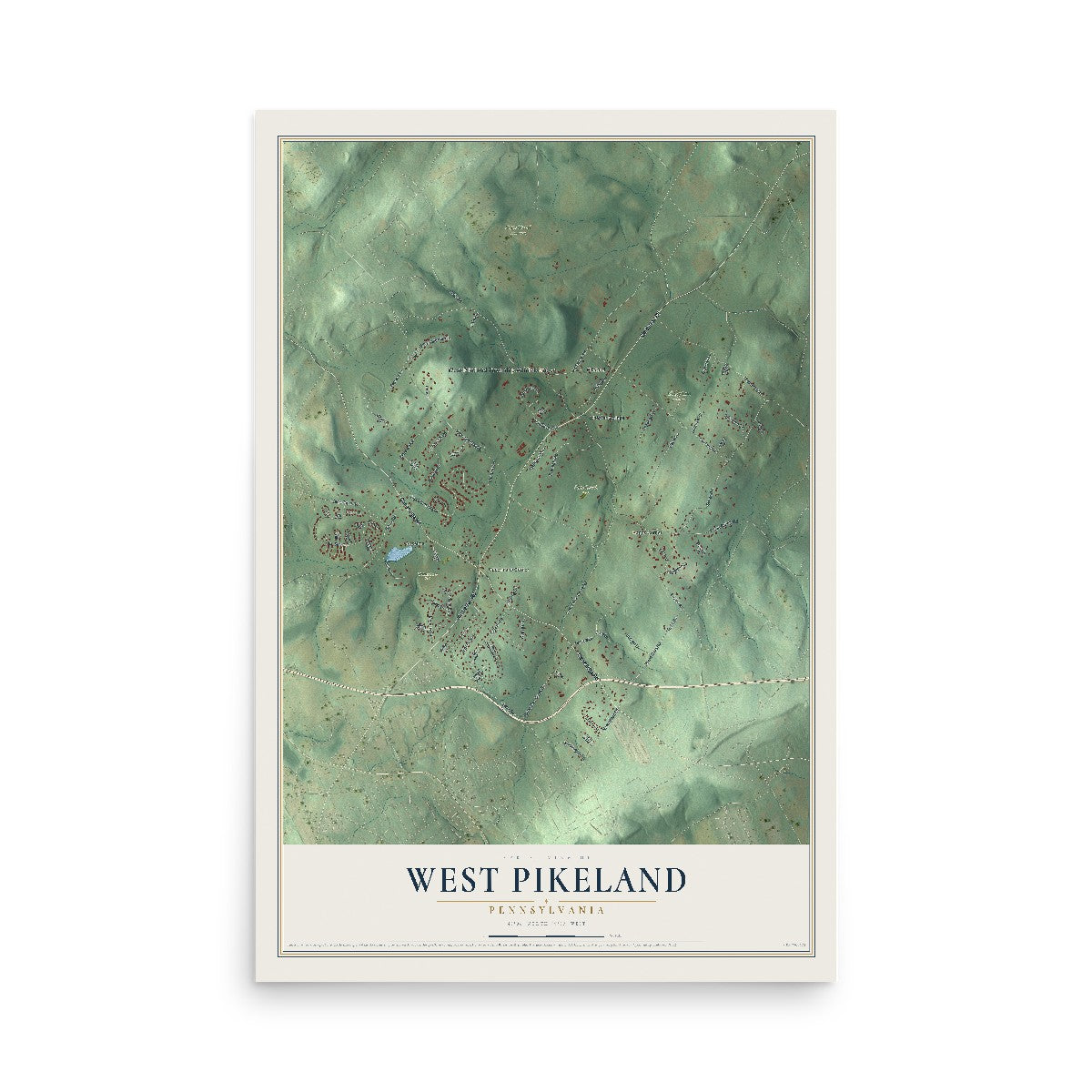 Map of West Pikeland, Pennsylvania, 12 x 18 inch unframed archival matte print