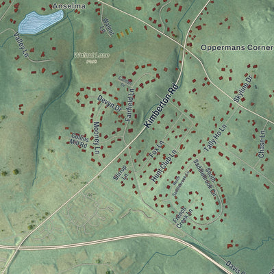 Close-up of the map of West Pikeland, Pennsylvania print showing street and building detail