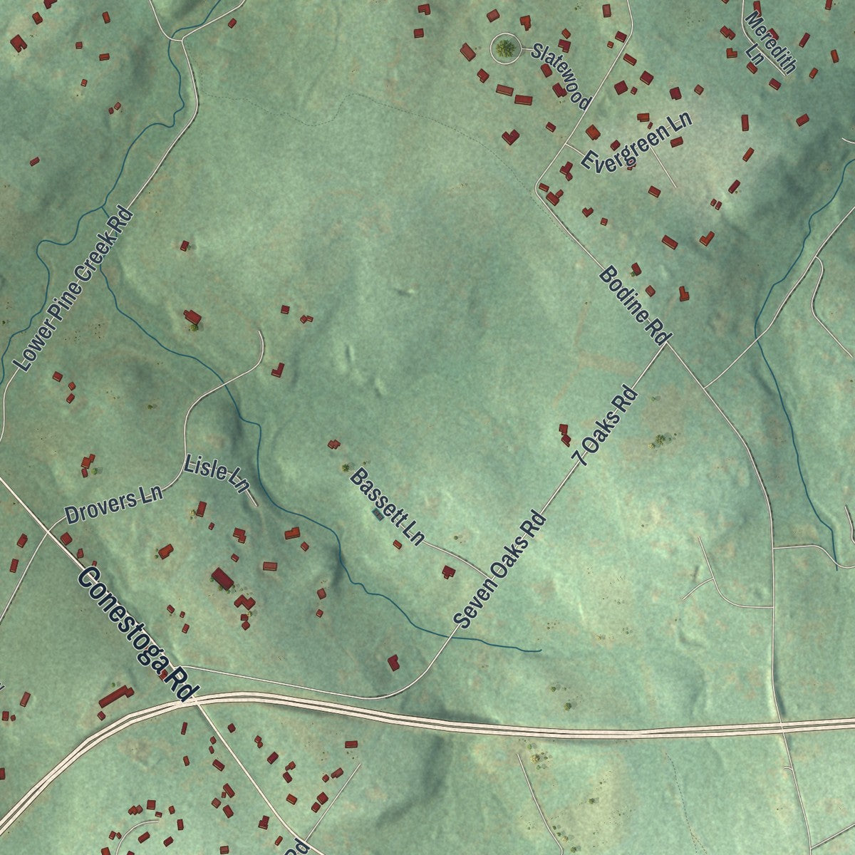 Second close-up of the map of West Pikeland, Pennsylvania print showing more streets and buildings