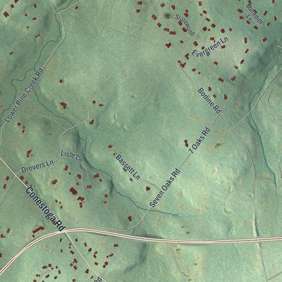 Second close-up of the map of West Pikeland, Pennsylvania print showing more streets and buildings