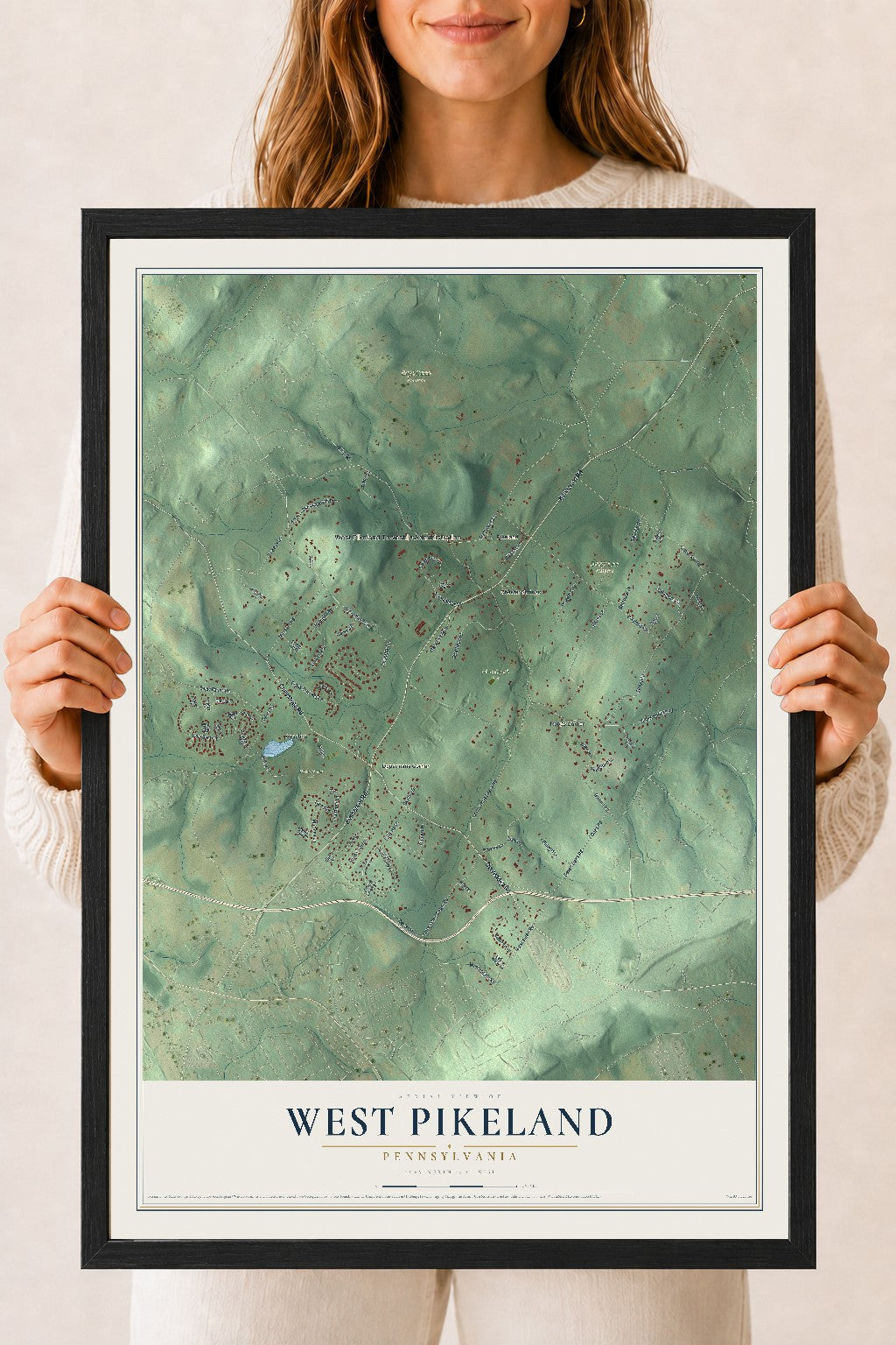 Map of West Pikeland, Pennsylvania, 18 x 24 inch print in a black wood frame